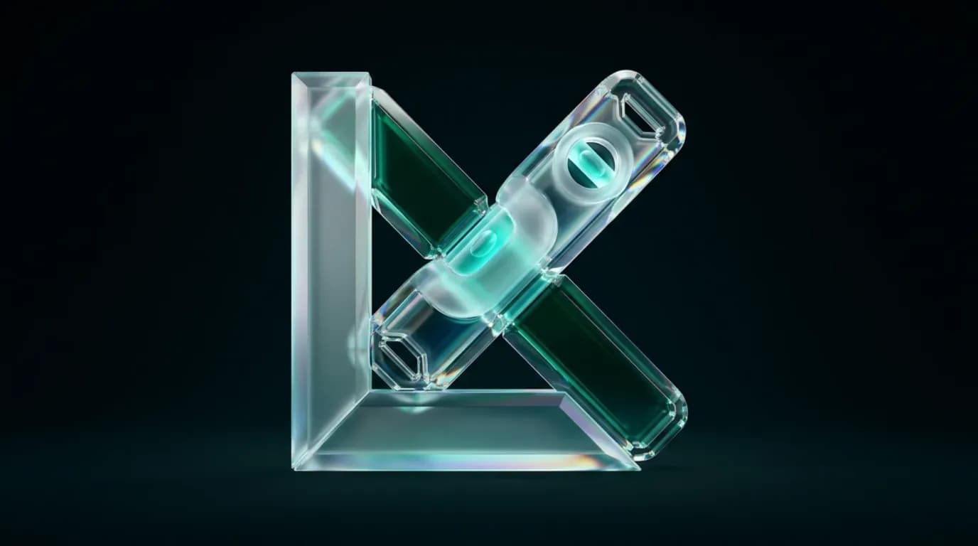 Abstract glass artwork: a fanned stack of translucent green and amber panels at descending heights, suggesting a ranked set of platforms