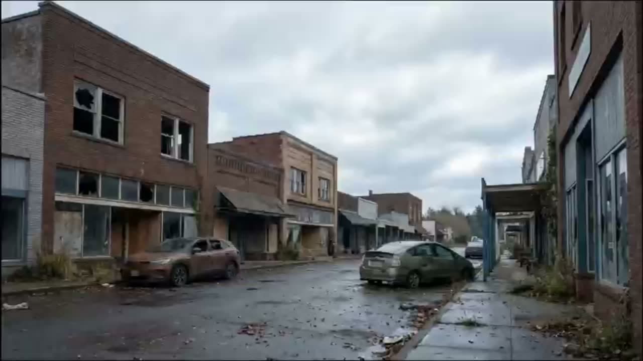An emptied main street under grey cloud, from CONNECTION