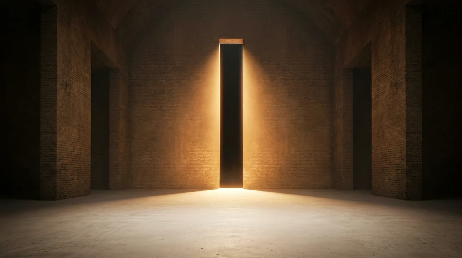 The source frame behind the second panel: a dark corridor opening onto a shaft of light