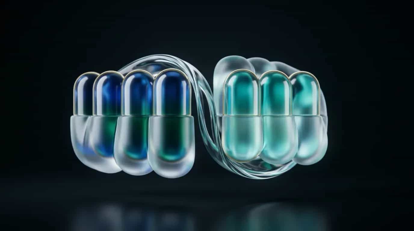Abstract glass artwork: a wide still pane of green glass beside a rippling amber ribbon, suggesting a photograph held against moving footage