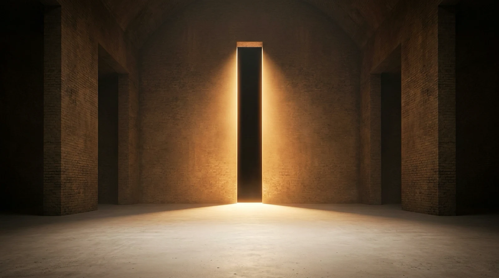 The source frame behind the second panel: a dark corridor opening onto a shaft of light
