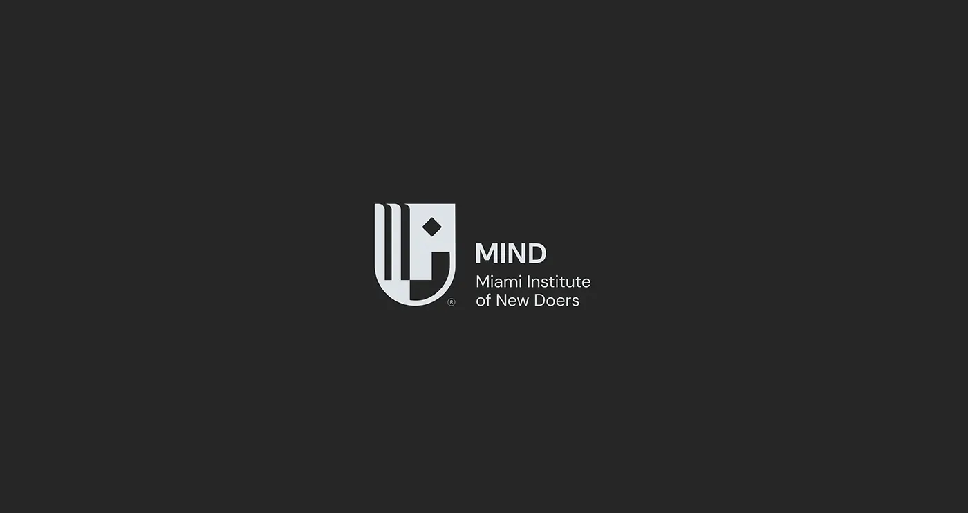The institute monogram and wordmark in light grey, centred on a near-black field.