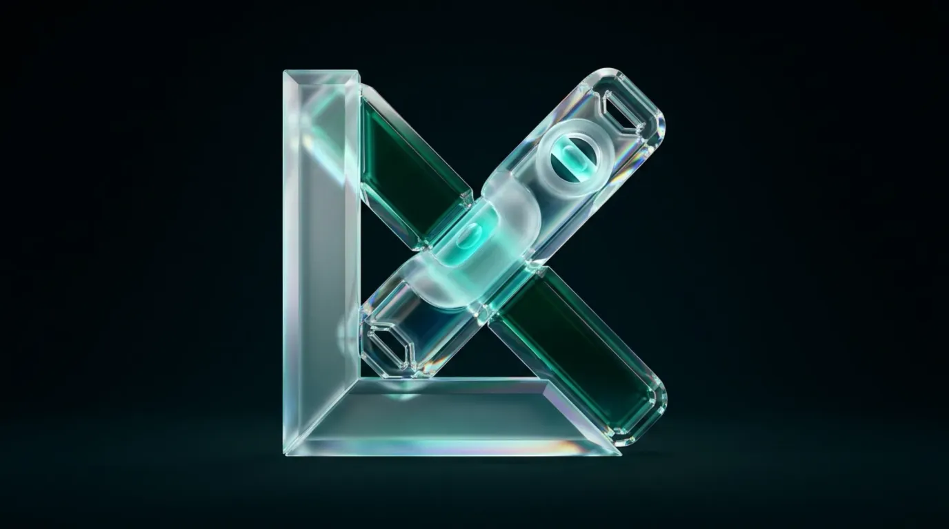 Abstract glass artwork: a fanned stack of translucent green and amber panels at descending heights, suggesting a ranked set of platforms