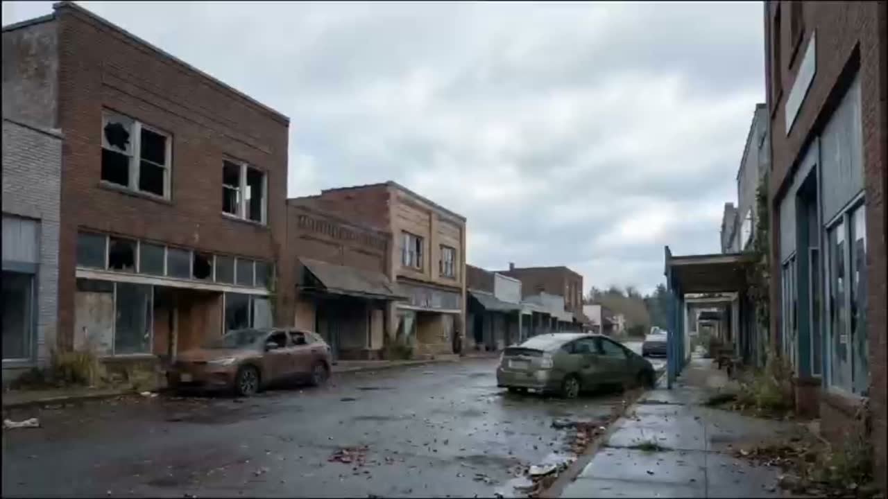 An emptied main street under grey cloud, from CONNECTION